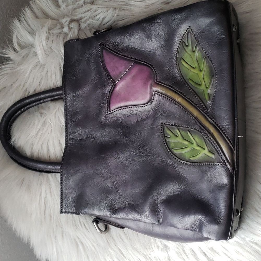 Purple Flower Appliqué Tote Bag